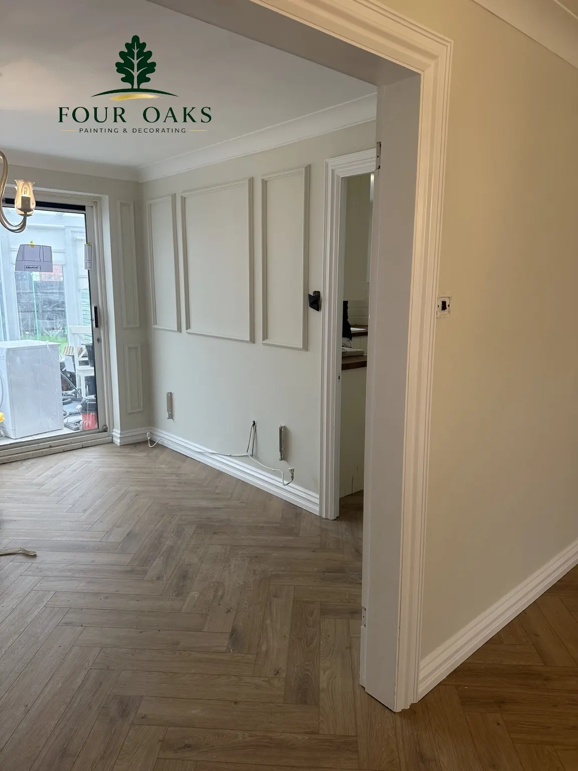 Panelled dining room finished in a Four Oaks family home by Four Oaks Painting & Decorating